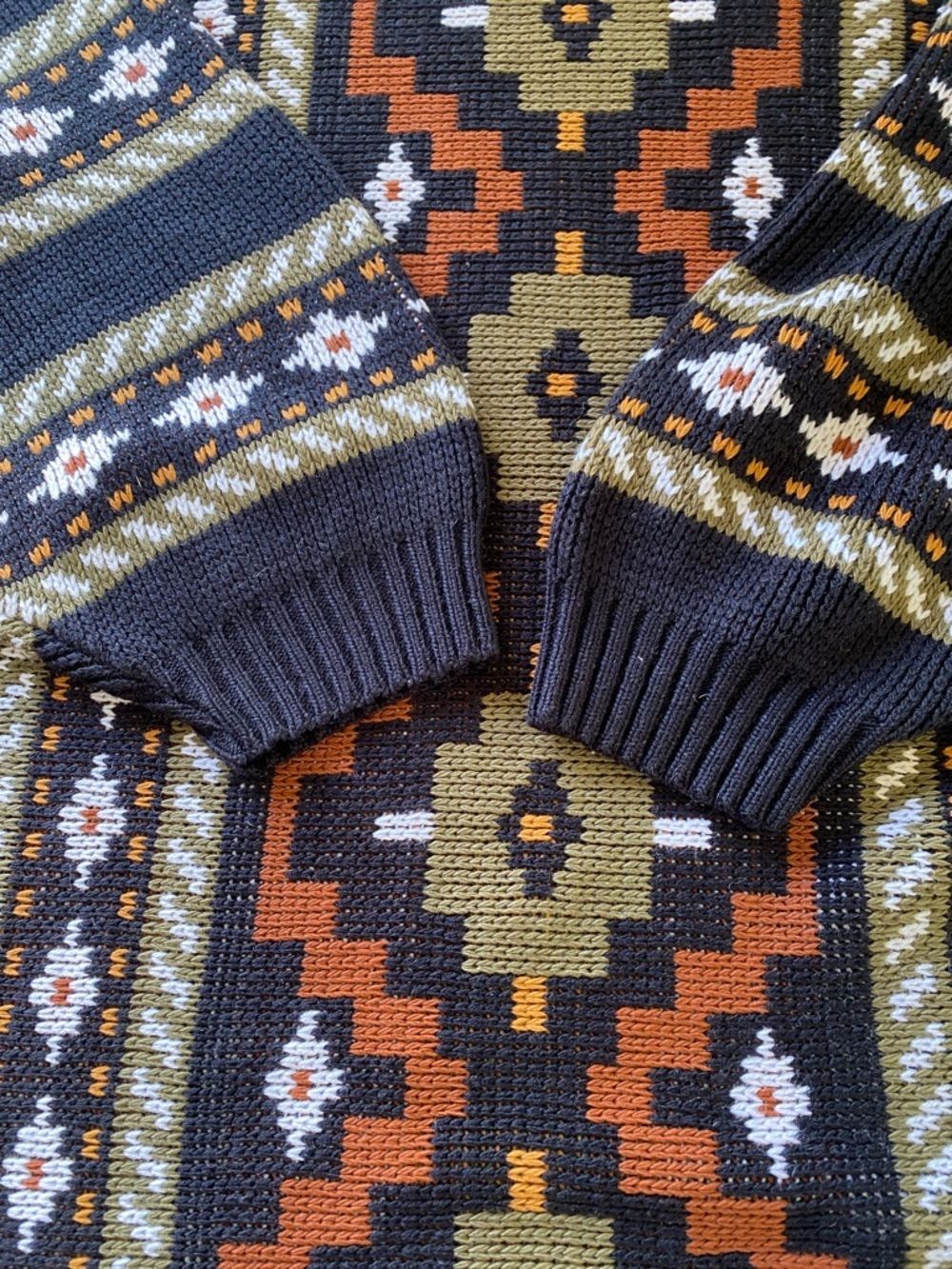 Black Turtleneck Tunic Sweater with Earth-Tone Fair Isle Pattern - Picture 3 of 4